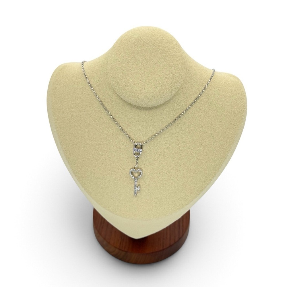 Bomb Party The Heart Key Necklace Diamond CZ .925 Sterling Silver Rhodium Plat